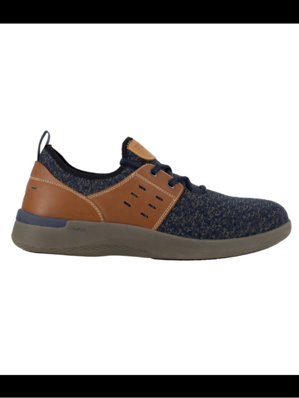 Men's Navy Knit Lace-Up Safety Toe Casual Sneakers with Tan Accents Size 8.5W
